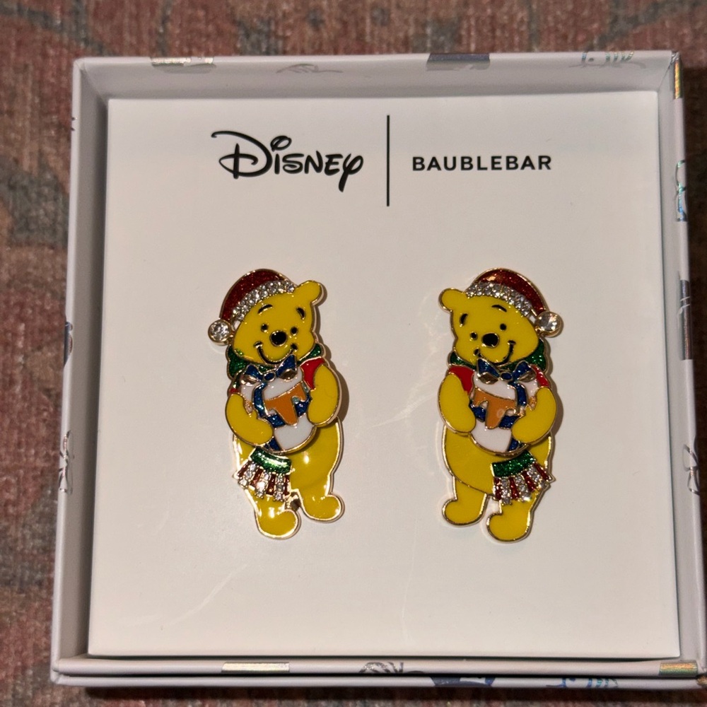 Disney X Baublebar Holiday Winnie the Pooh Wearing a Santa Hat Earrings